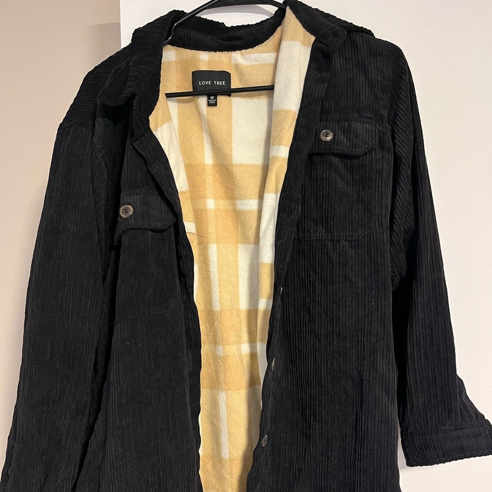 Love tree fleece lined black corduroy jacket